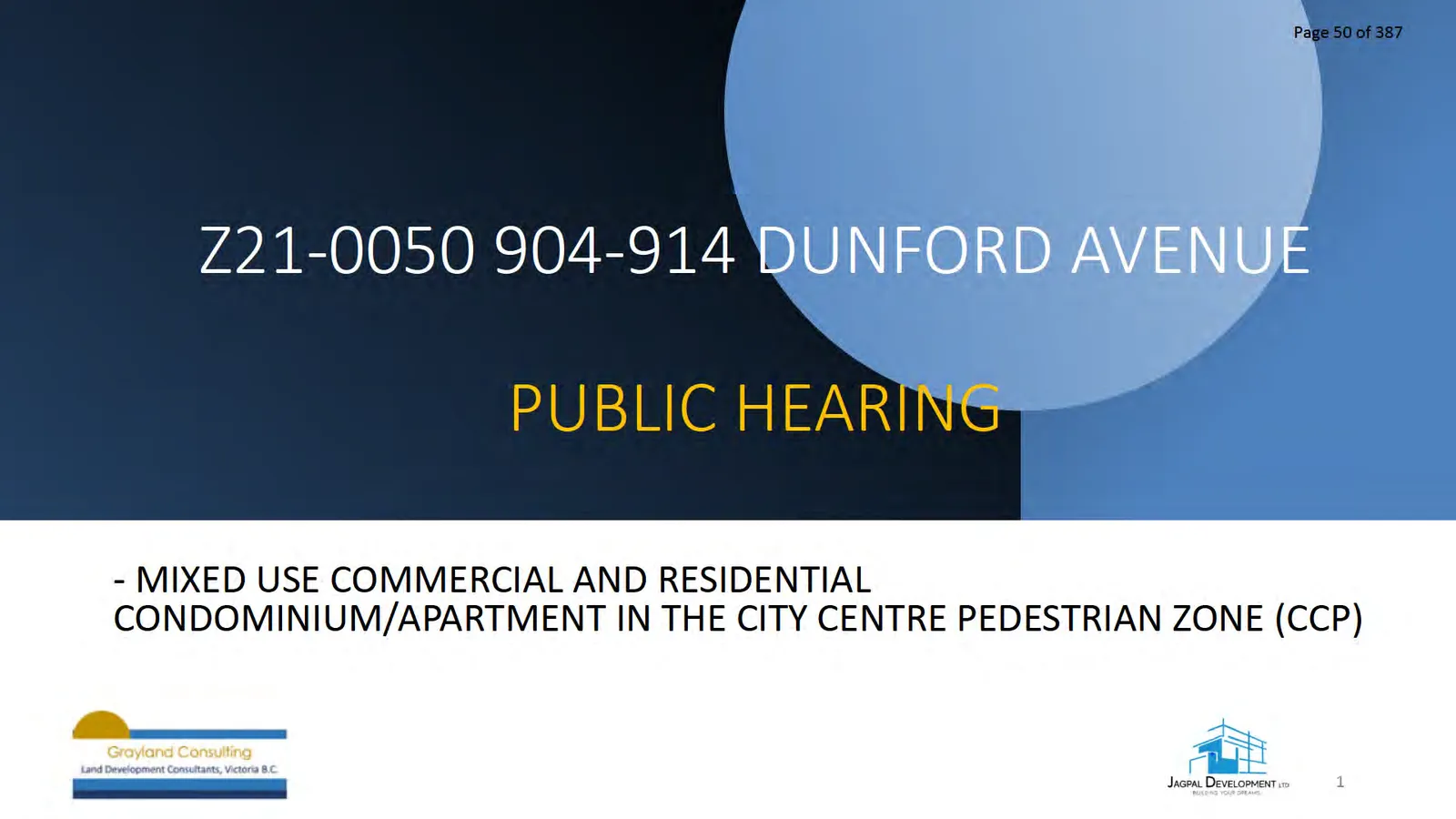 Presentation slide titled "DUNFORD CROSSING" with project bullet points