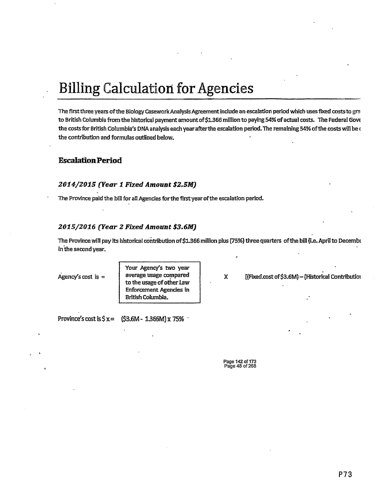 Billing Calculation for Agencies - escalation period and Year 1 and Year 2