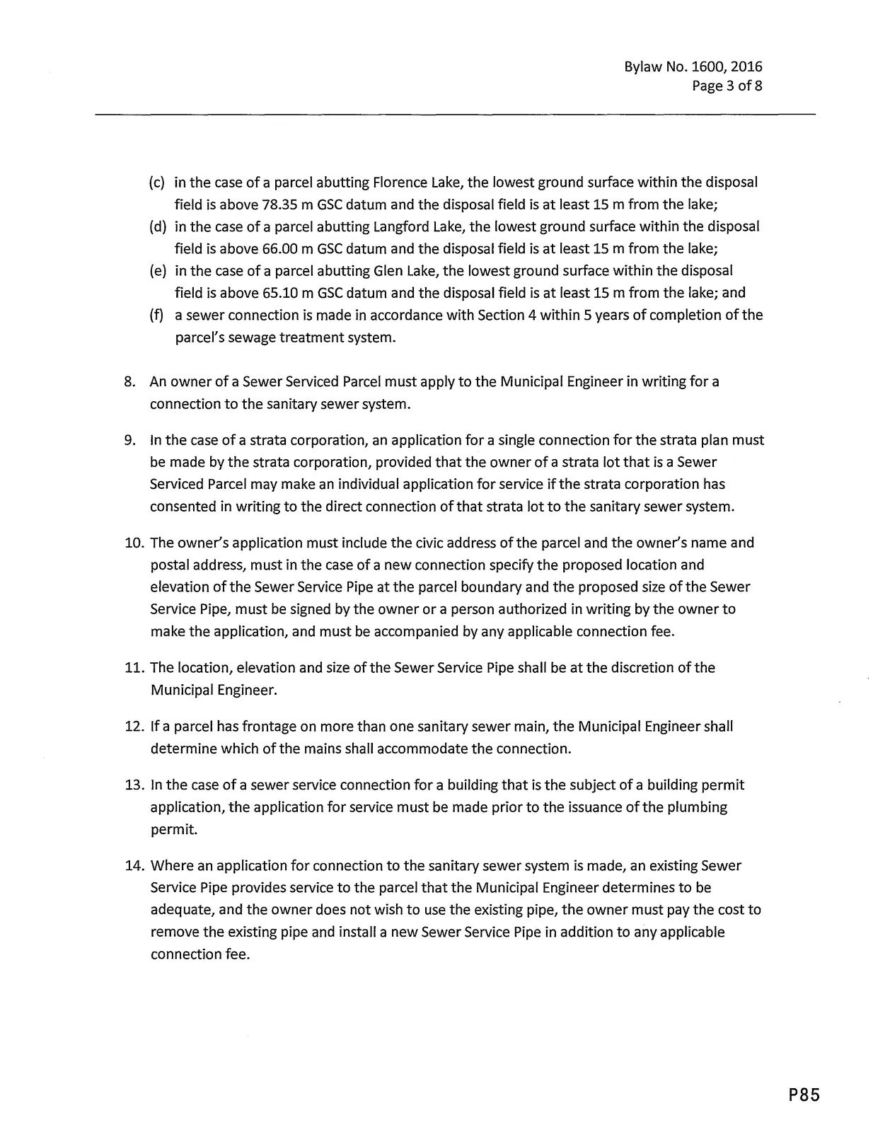 Pages showing Sections 8–14 and requirements for applications and existing pipes