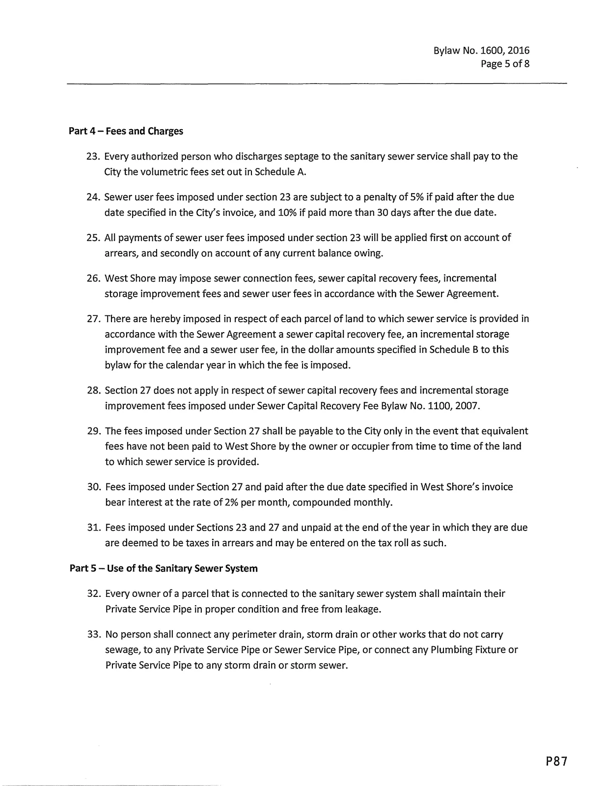 Page showing Part 4 fees and charges and references to Schedule A and Schedule B