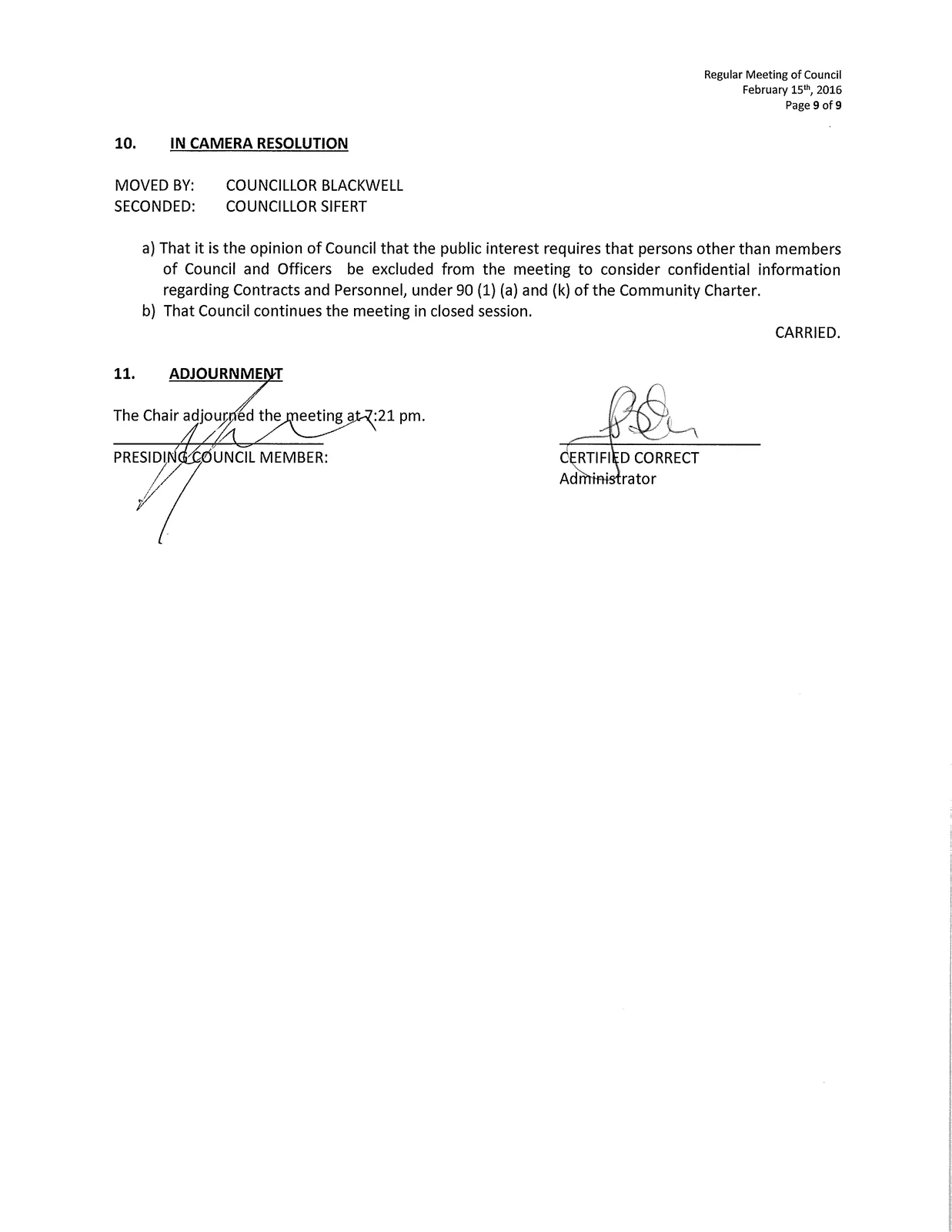 Scanned page of meeting minutes
