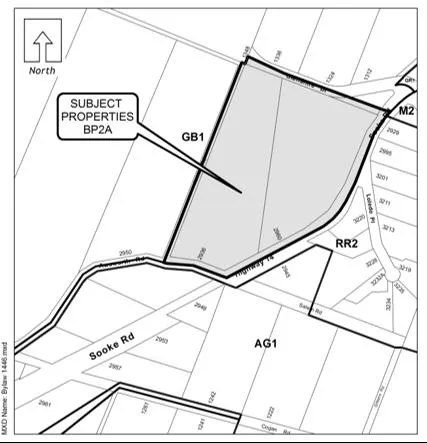 Site map of properties formerly addressed as 2960 Sooke Road and 2936 Awsworth Road (now Glenshire Business Park)