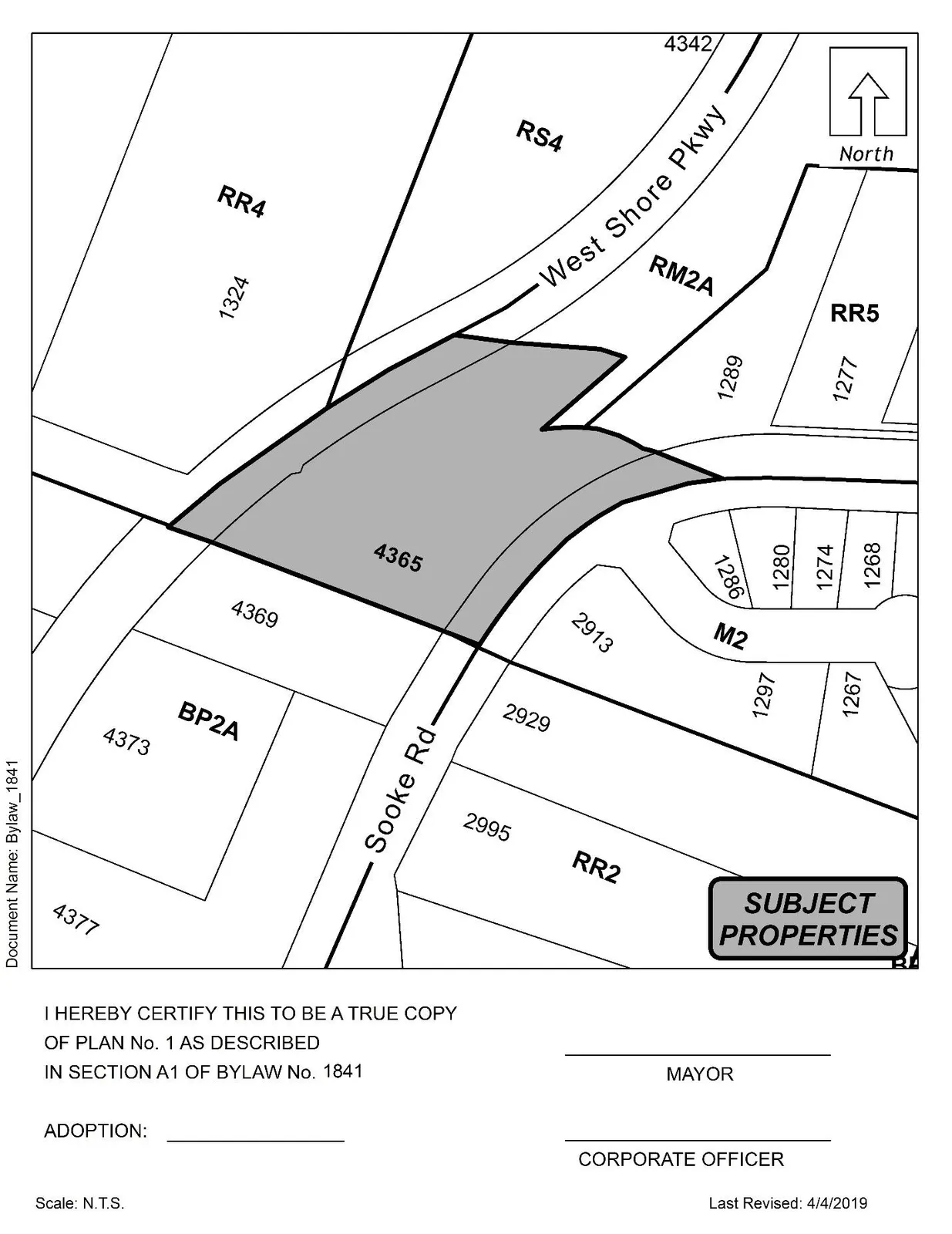 Plan A / Schedule A showing shaded portions of LOTS 3 AND 4 and part of SECTION 87 (4365 West Shore Pkwy)