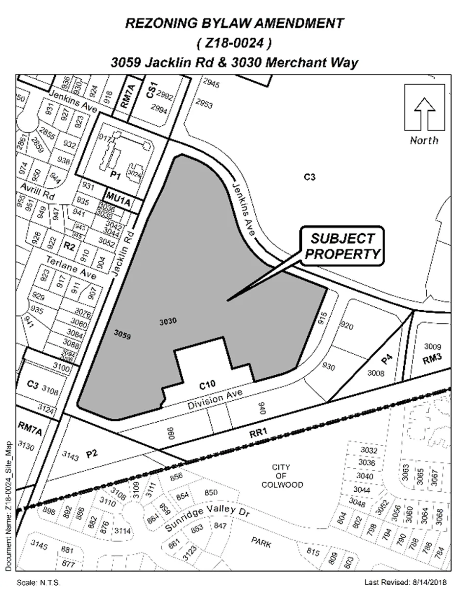 Site plan showing 3030 Merchant Way shaded