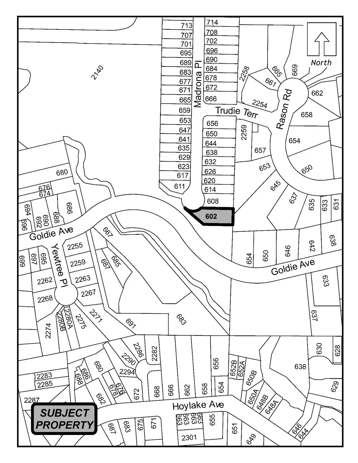 Schedule A map showing property shaded (602 Madrona Place) for Bylaw No. 2253