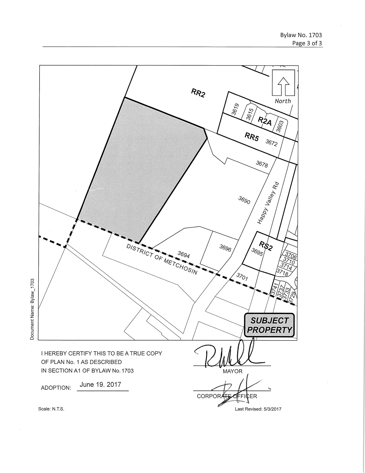 Plan No. 1 (subject property) — certified plan showing shaded portions of the property