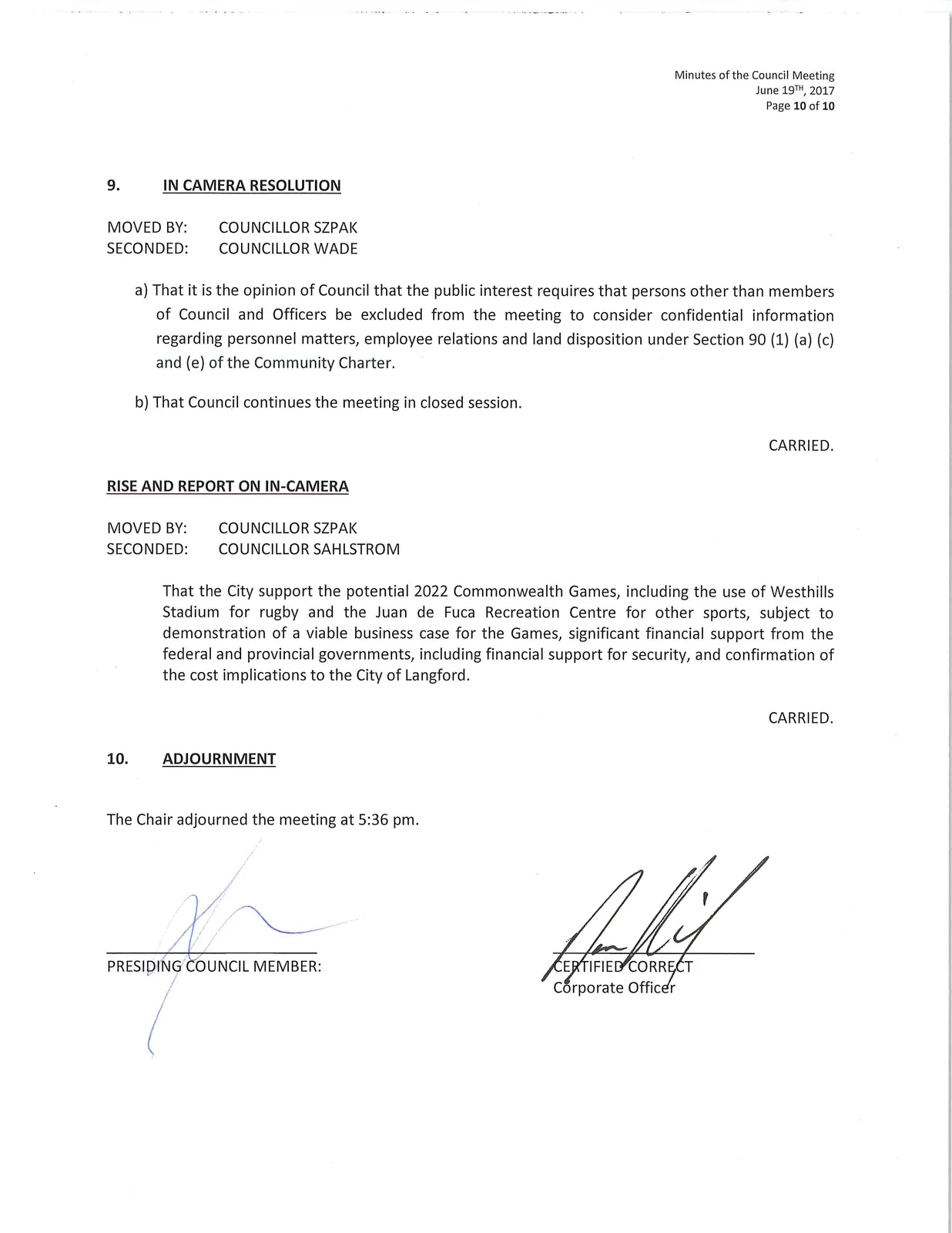 Council meeting minutes — page 10