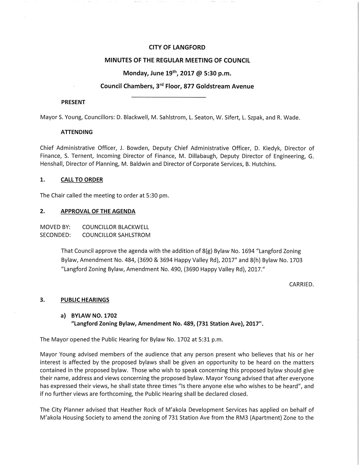 Council meeting minutes — page 1