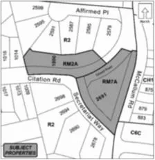 Location plan showing shaded properties at 1000 Citation Rd and 2691 Secretariat Way (as shown on the plan)