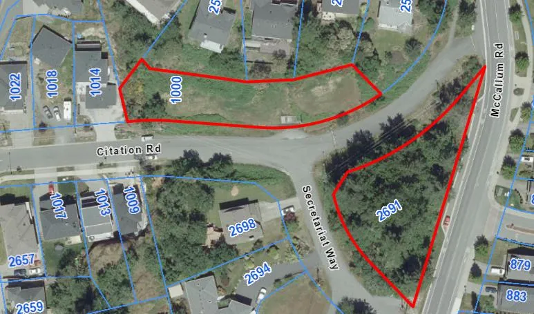 Subject Properties map showing locations of 1000 Citation Rd and 2691 Secretariat Way