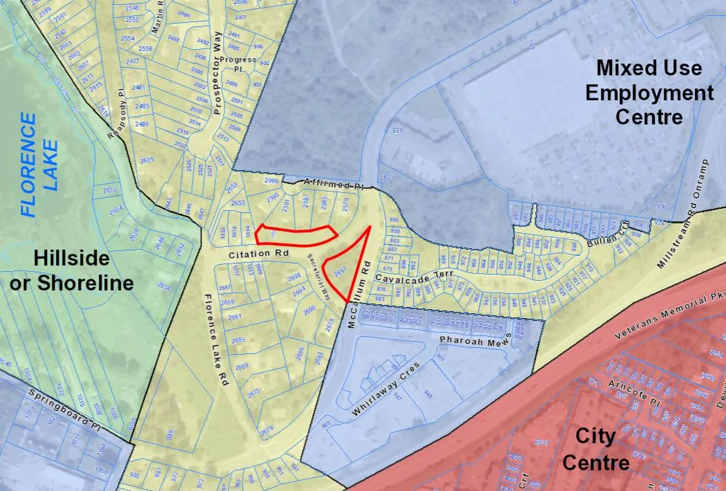 Map showing proximity to other Mixed-Use Employment Centre OCP designated areas (blue)