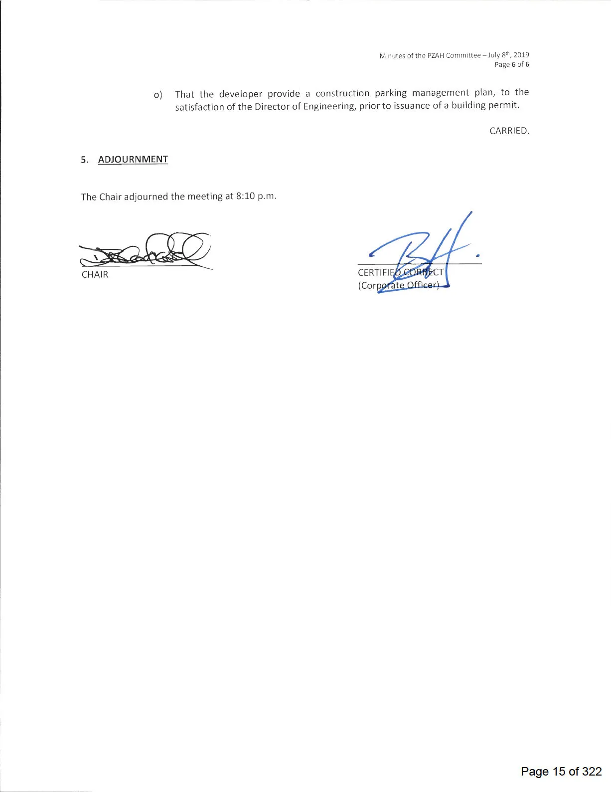 Signatures — Chair and Certified Correct (Corporate Officer)