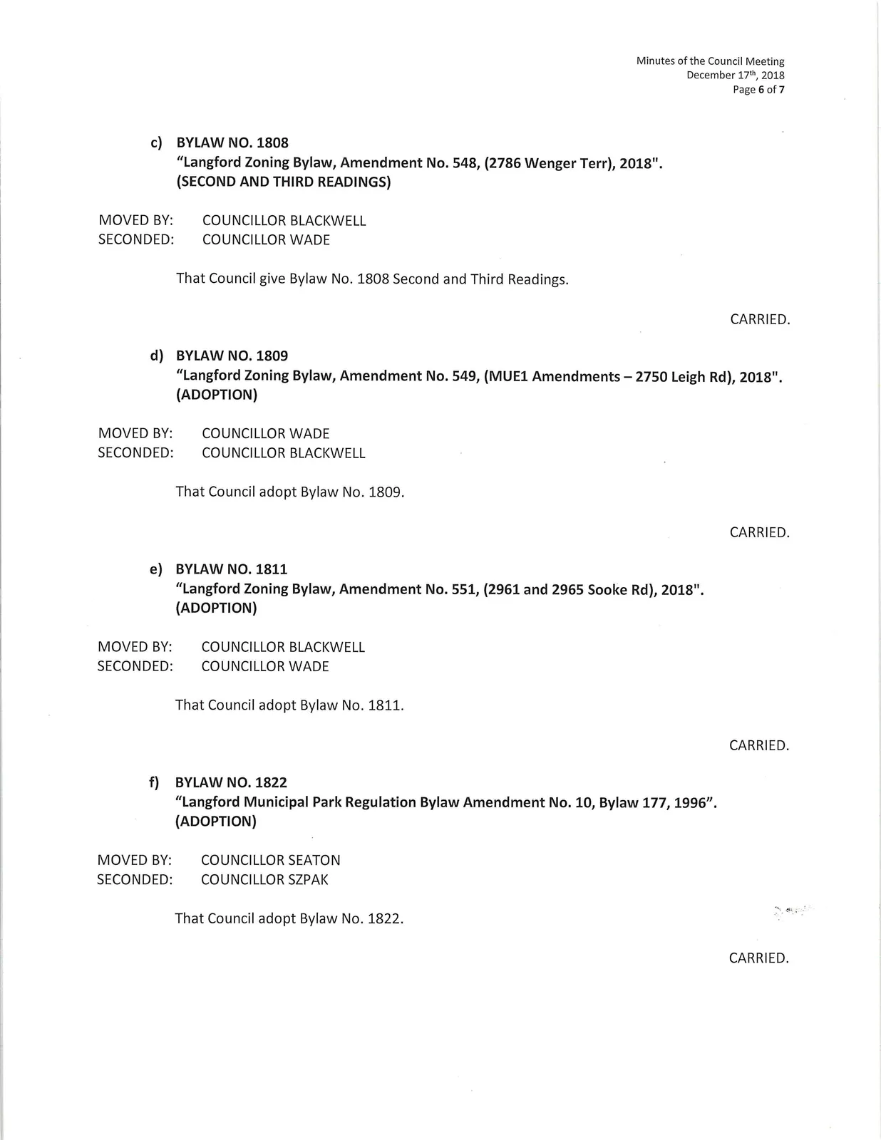 Bylaw readings / adoption listings