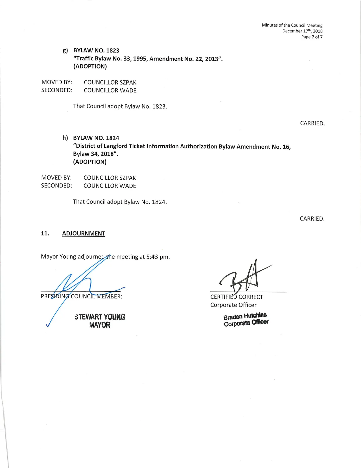 Final bylaws, adjournment, and certification