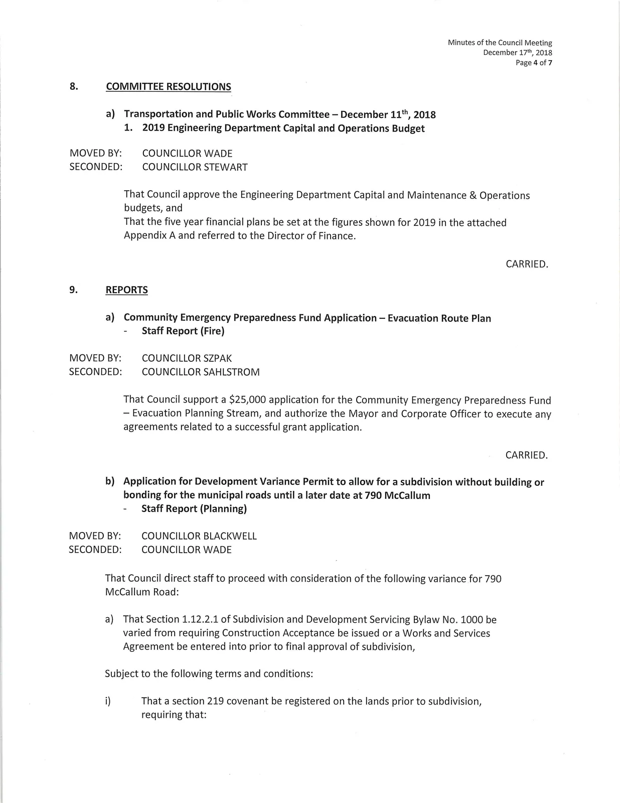 Committee resolution document excerpt