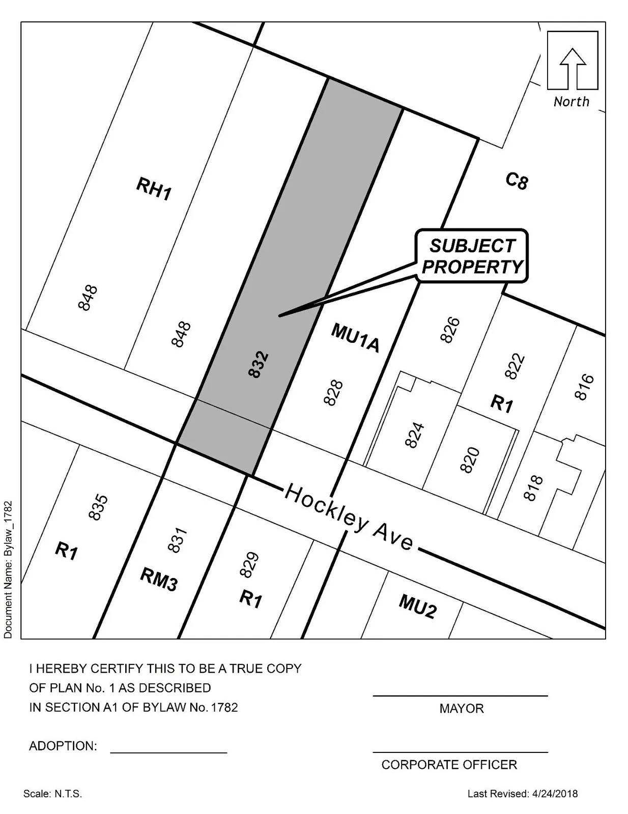 Plan No. 1 (shaded area showing property at 832 Hockley Ave)