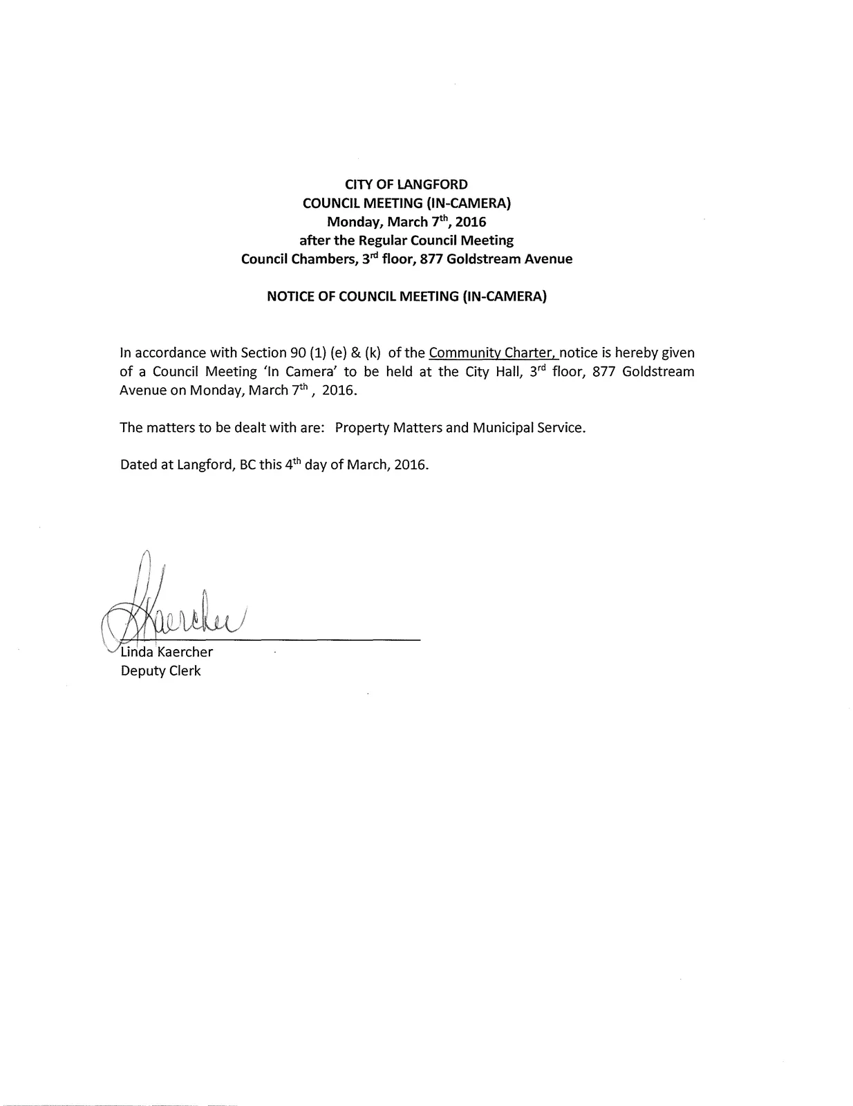 Notice of Council Meeting (In-Camera) document