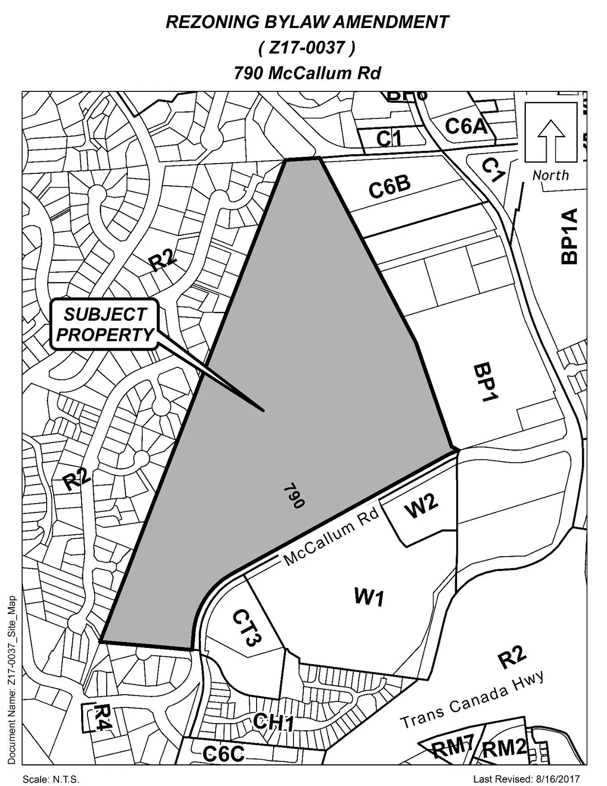 Site Map showing subject property at 790 McCallum Rd, zoning labels