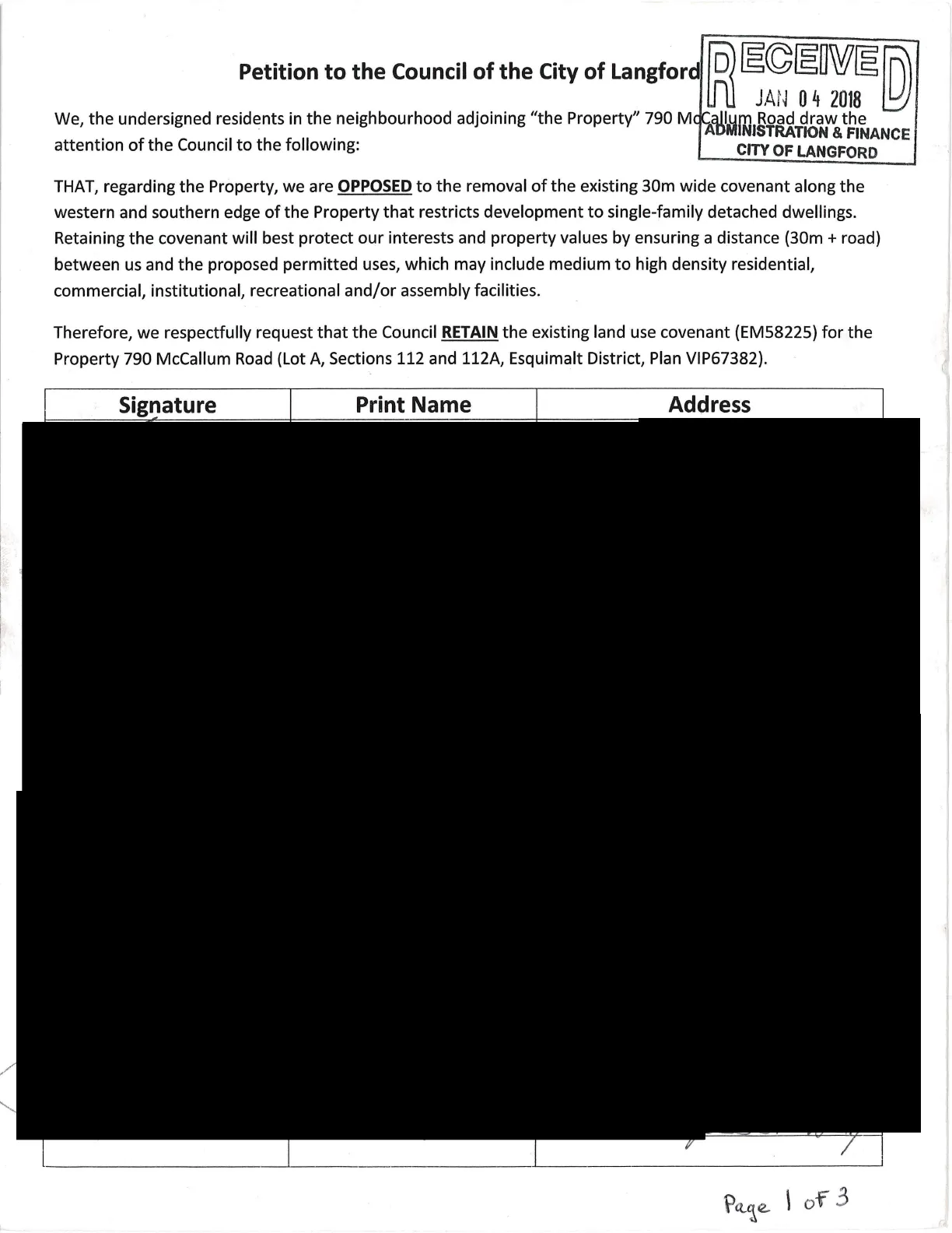 Petition signatures redacted