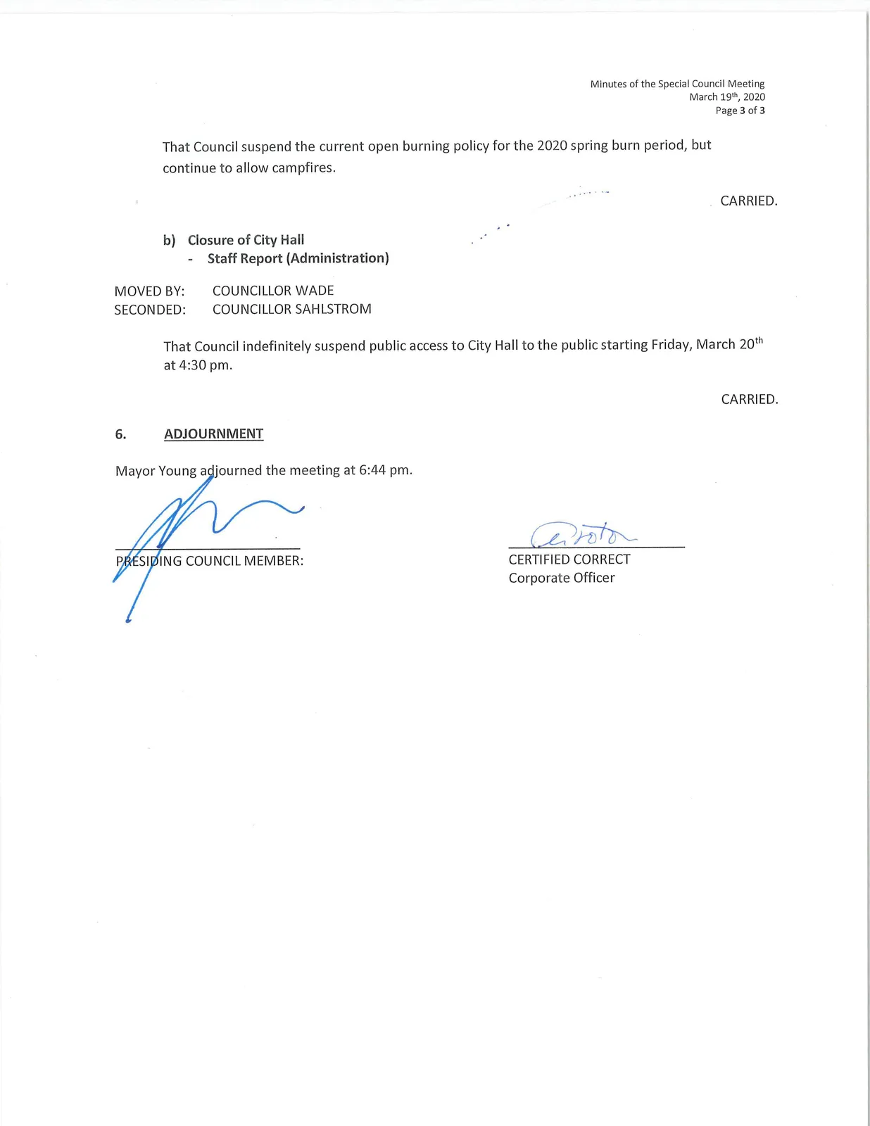Page 3 of minutes (reports and motions)