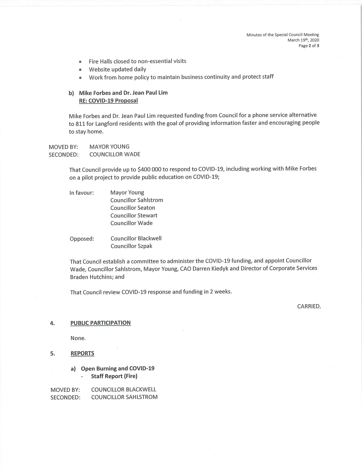 Page 2 of minutes (presentations and motions)
