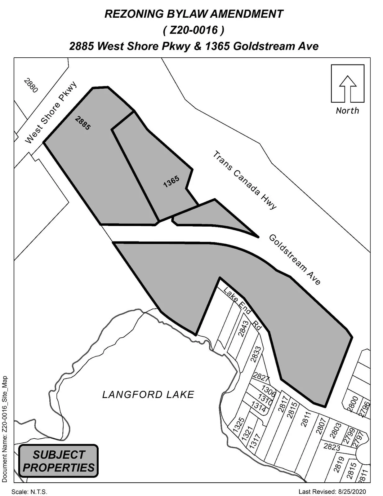 Plan showing subject properties 2885 West Shore Pkwy and 1365 Goldstream Ave (shaded on plan)
