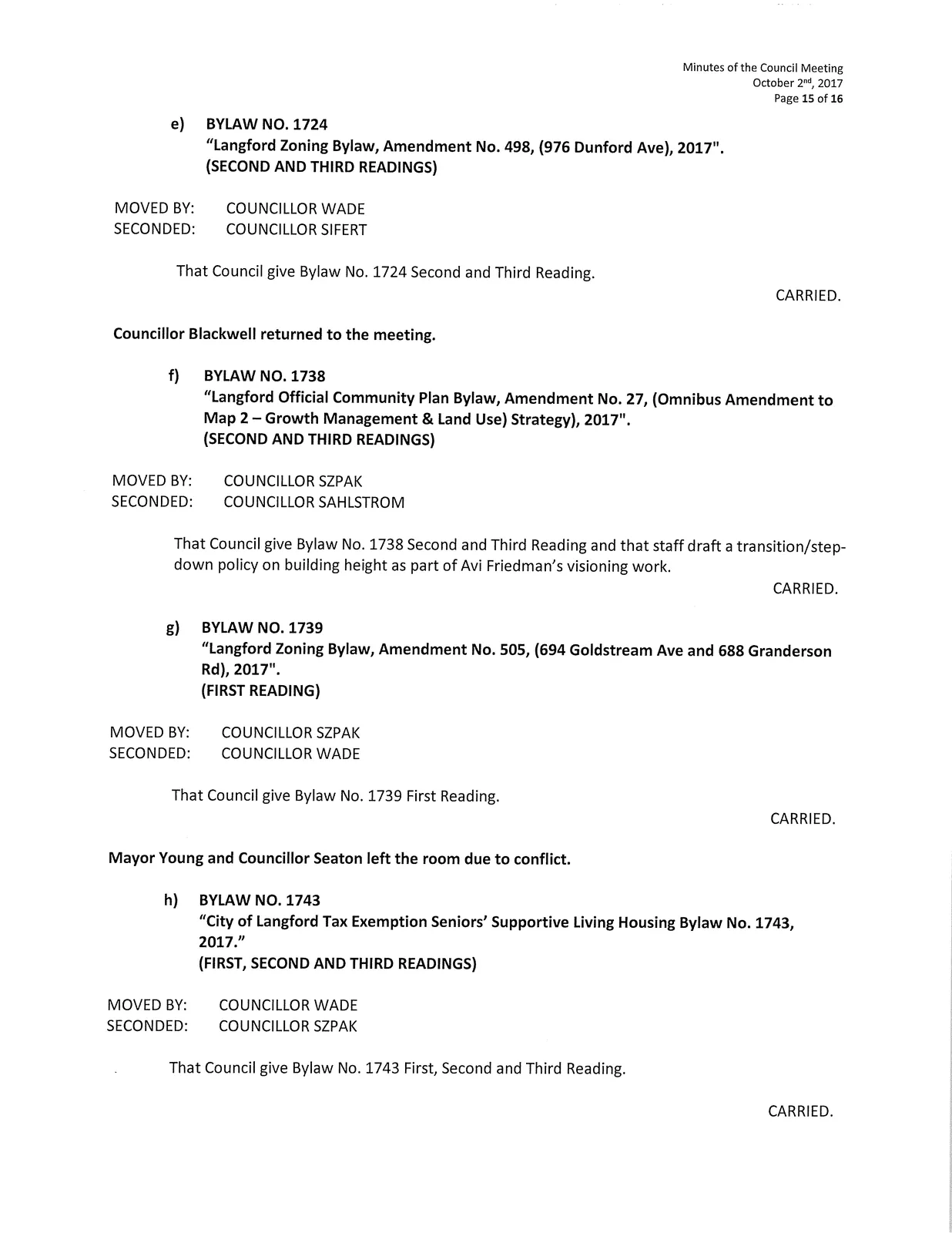 Bylaw 1739 first reading