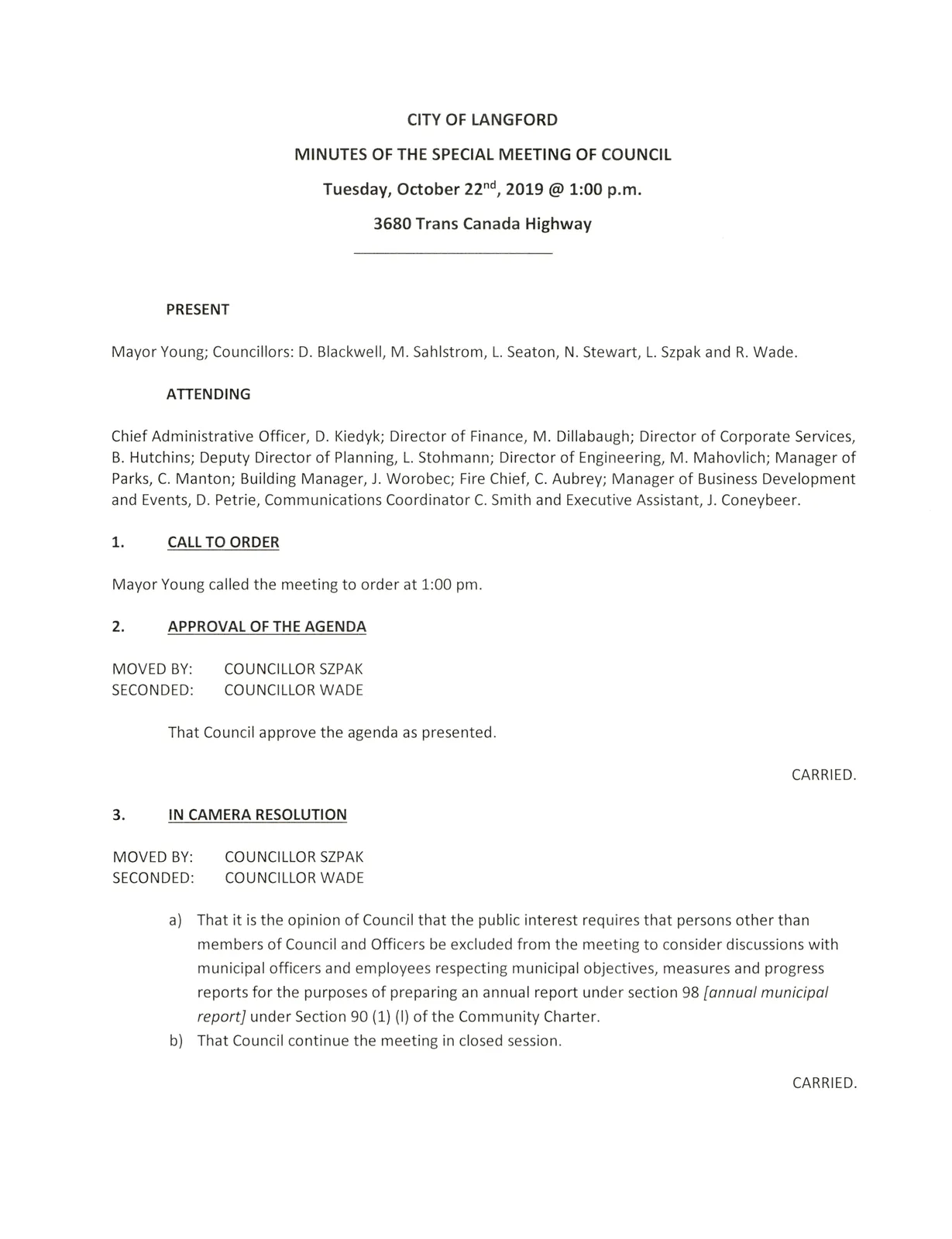 Scanned page showing attendance and meeting agenda items