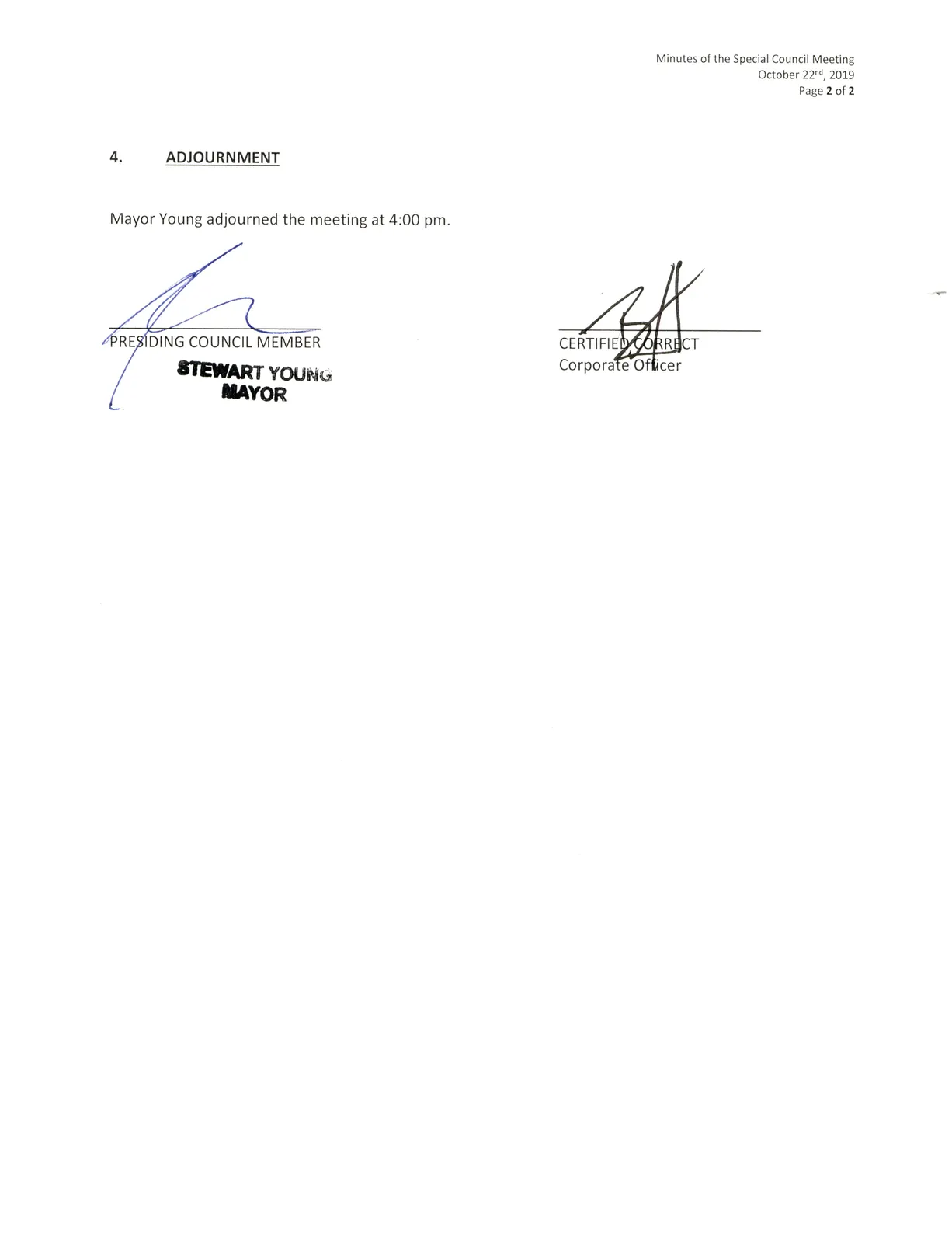 Scanned continuation showing adjournment and certification block