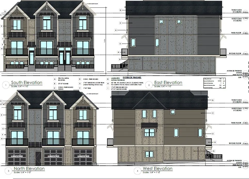 elevation renderings of proposed townhomes
