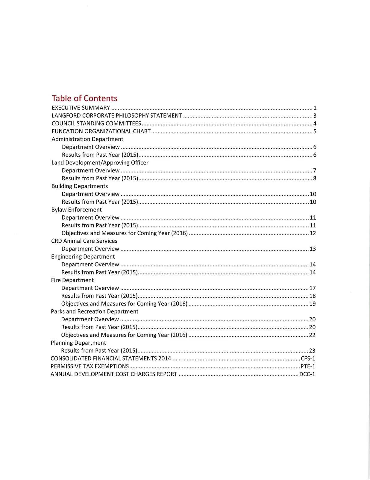 Table of Contents page
