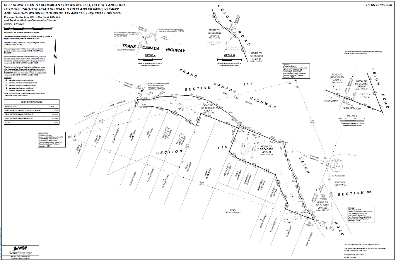 Reduced copy of the reference Road Closure Plan prepared by N. Roger Parry, BCLS dated the 23rd day of June, 2016, showing “Road to be Closed Area A, B, and C”