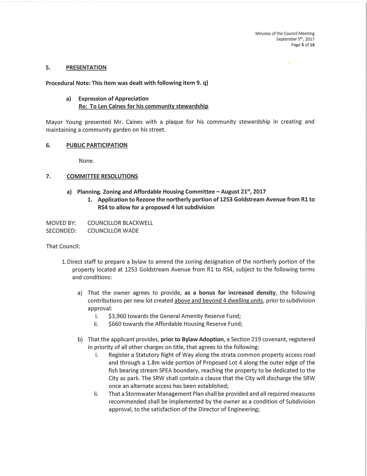 Scan of page 5 (Presentations and start of Committee Resolutions)