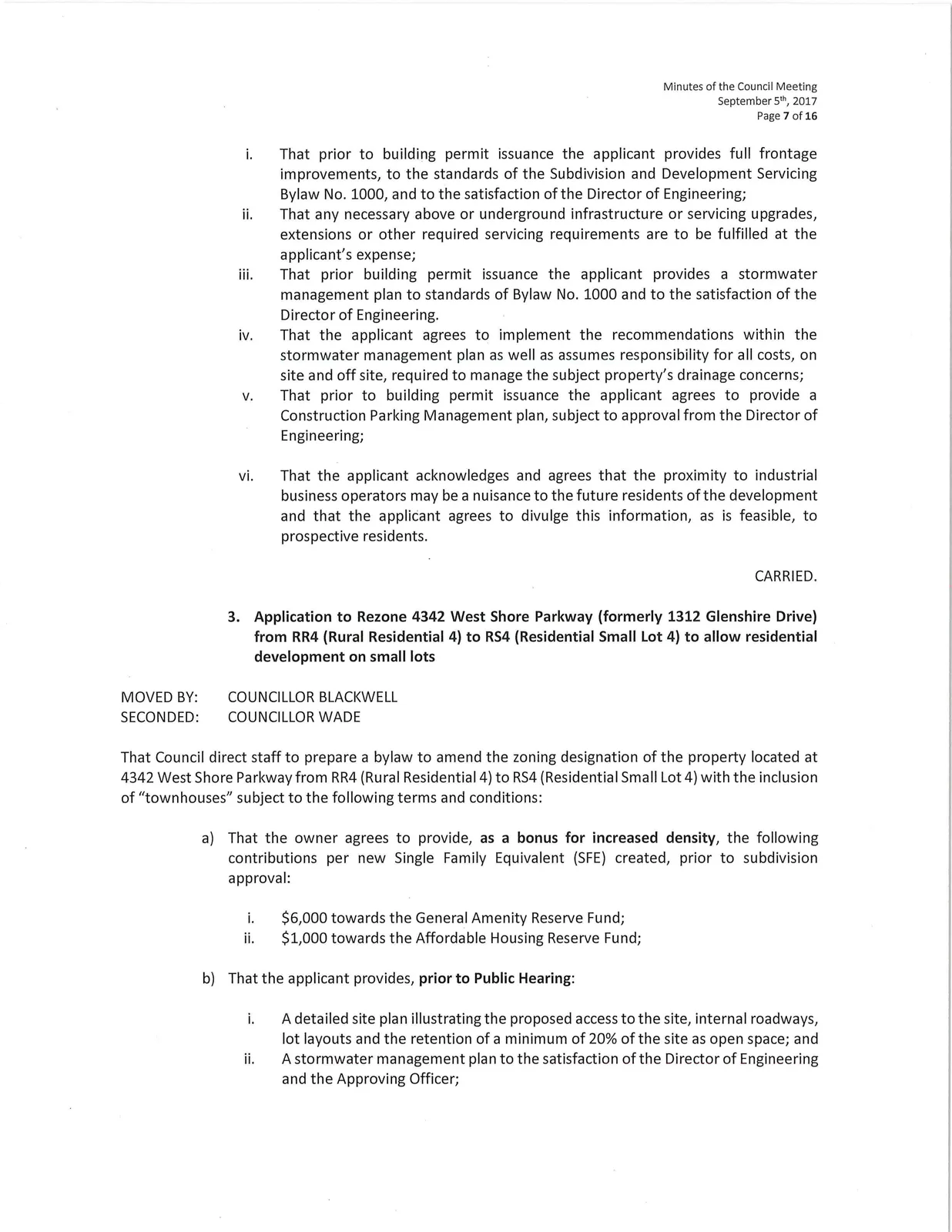 Scan of page 7 (Committee resolutions — Dunford and Glenshire rezoning)