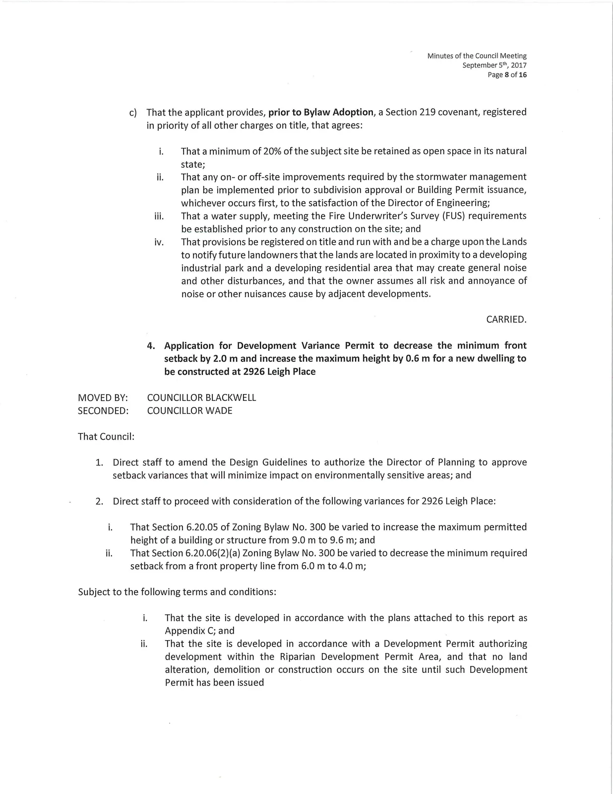 Scan of page 8 (Committee resolutions — West Shore Parkway rezoning and Leigh Place variances)