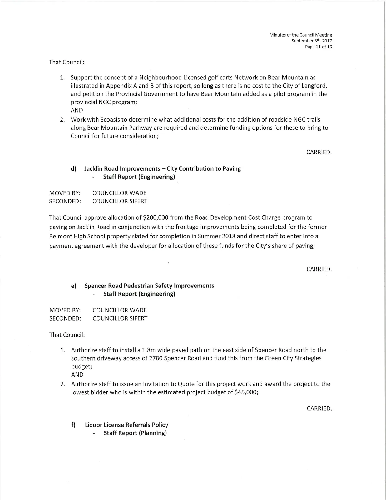 Scan of page 11 (Reports continued — Jacklin, Spencer, Liquor License referrals)