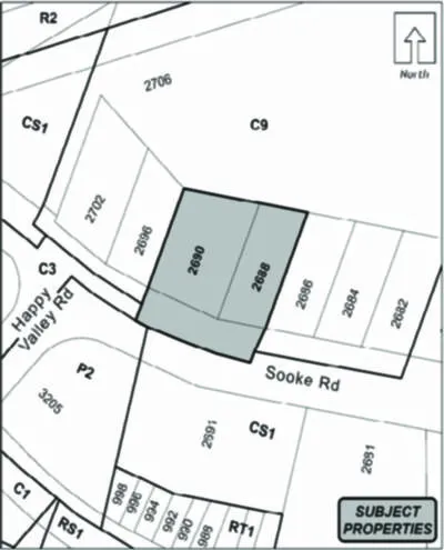Illustration showing Rear Yard Setbacks with small decks compliant to regulations (red outline)