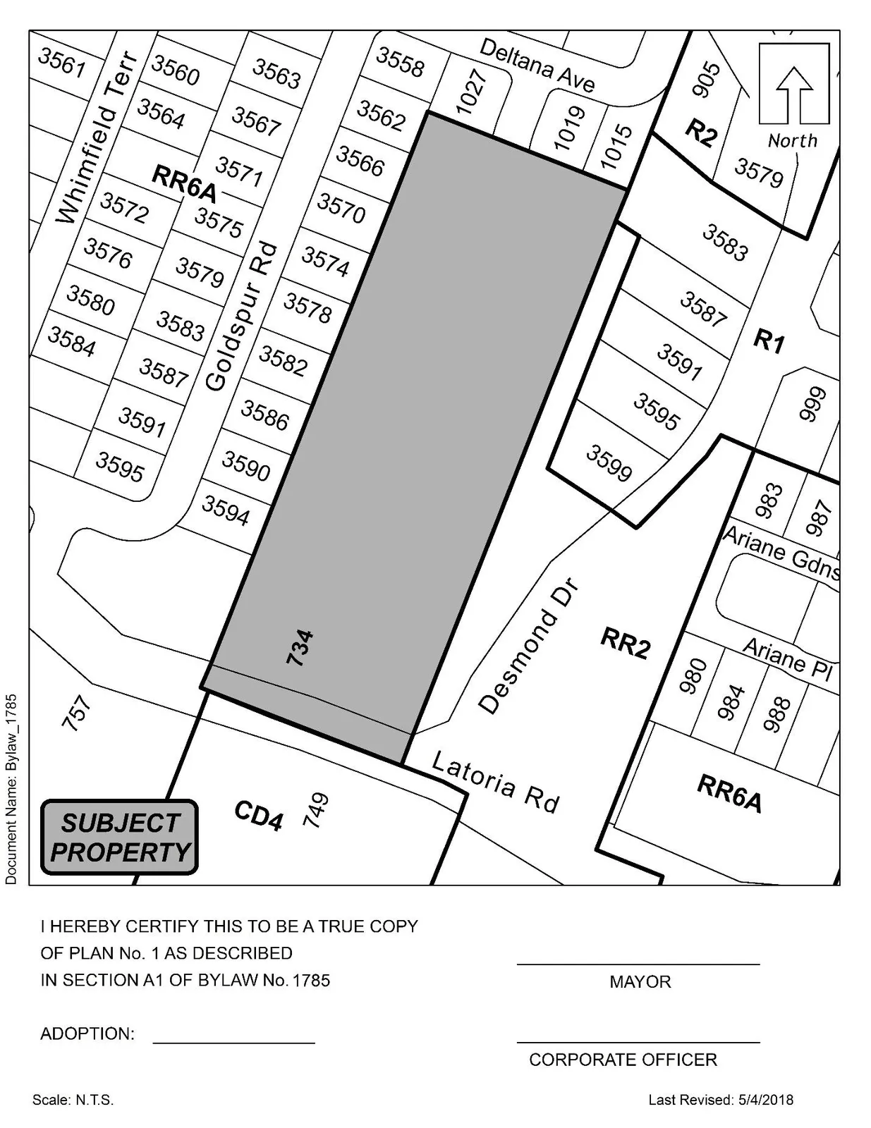 Plan No. 1 (Schedule A) showing the subject property at 734 Latoria Rd