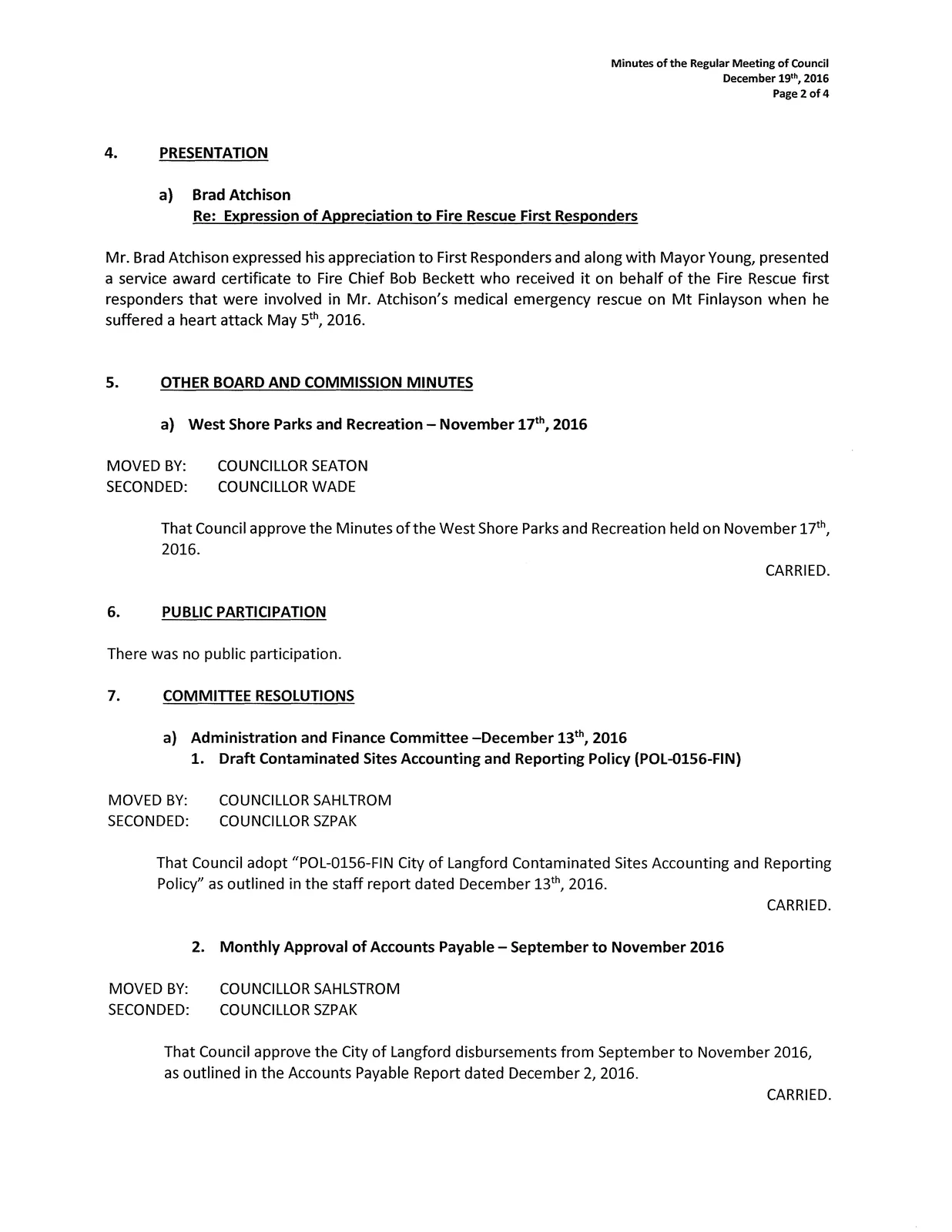 Page 2 scan of the minutes (presentations and other board minutes)