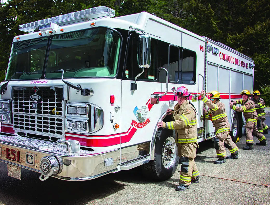 Colwood Fire Rescue’s new engine — Captain Bryan Erwin and firefighters getting acquainted with the apparatus