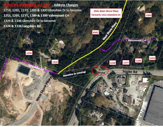 Map showing the subject parcels (1324 Langshire Drive and 4342 West Shore Parkway) north of Langshire Drive and the new West Shore Parkway highlighted