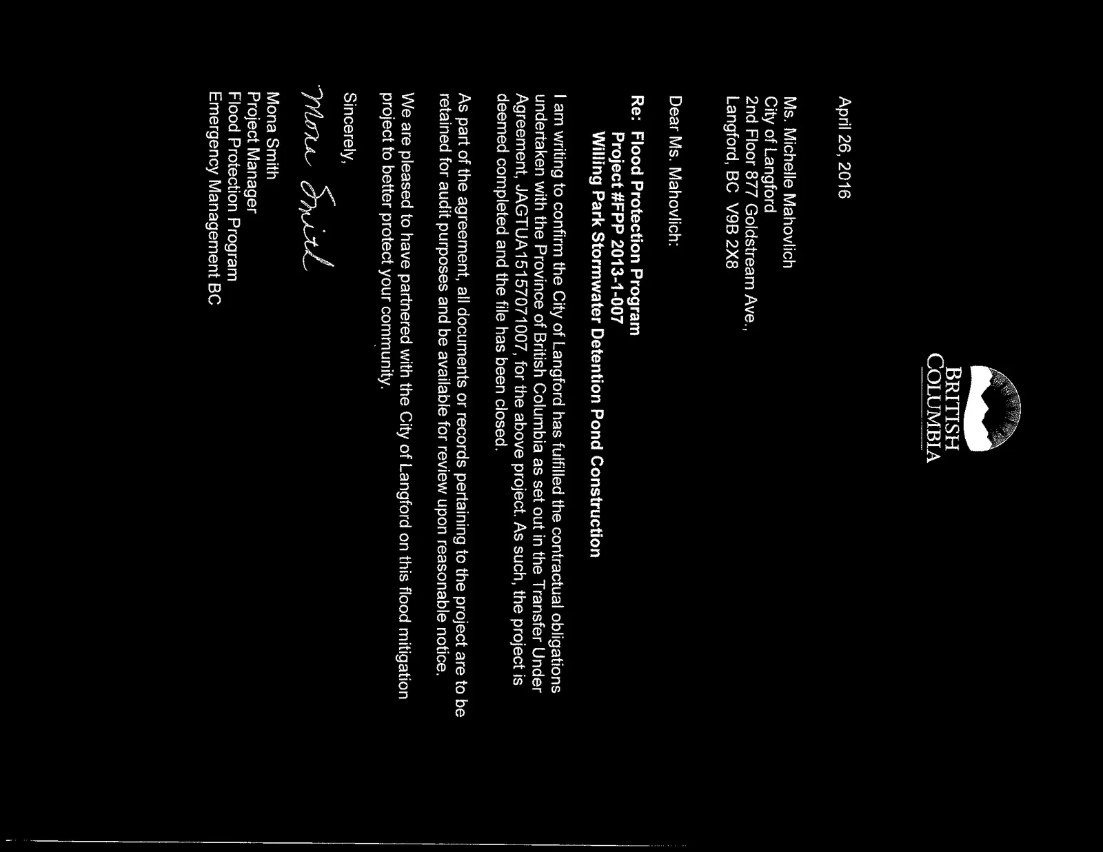 Page excerpt stating project is $90,000 under budget