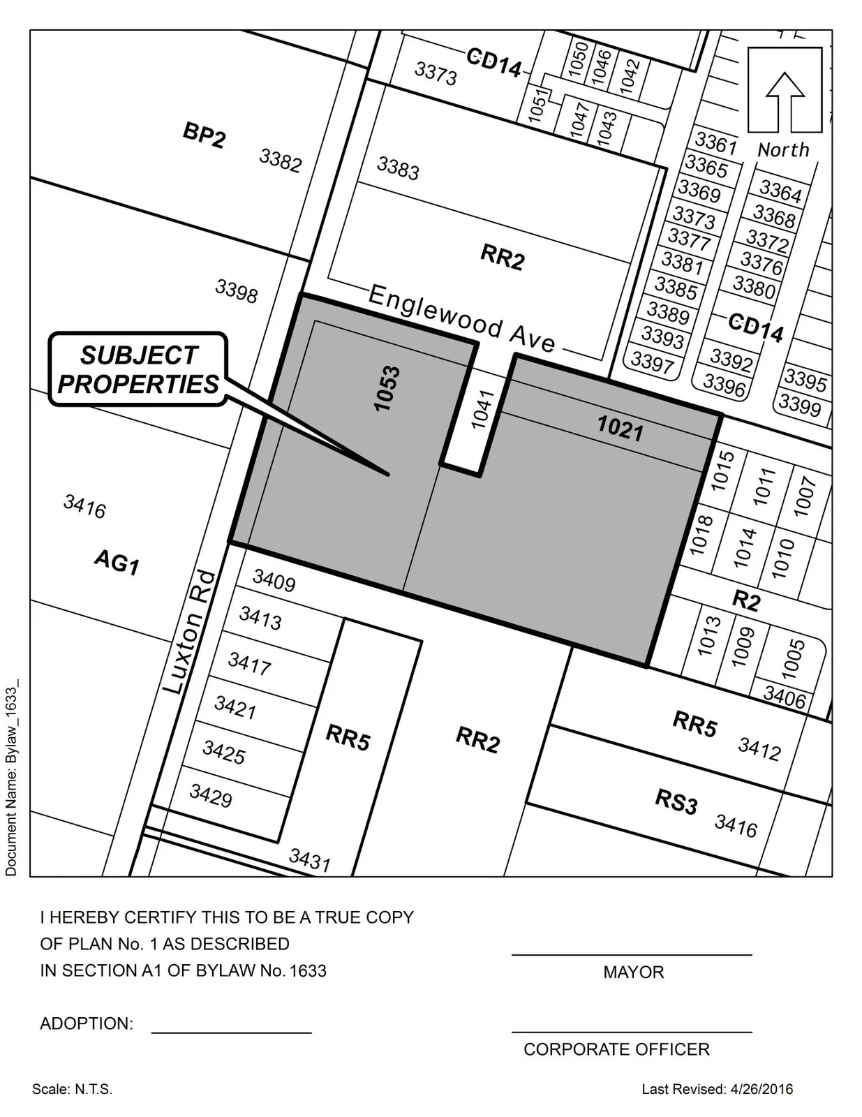scanned page image of Bylaw No. 1633 (page continuation)