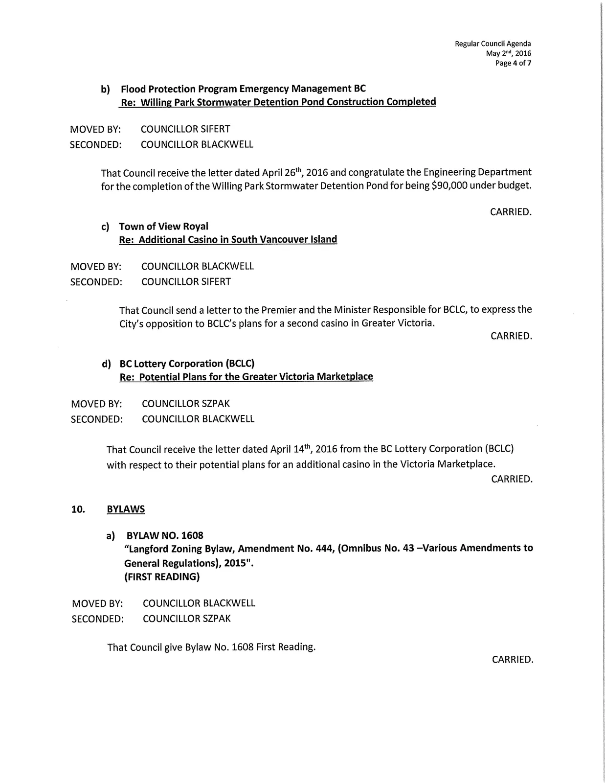 Page 4 — Correspondence items and start of bylaws