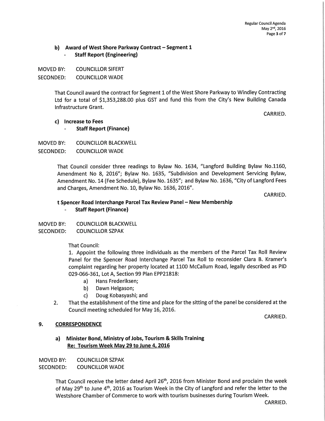 Page 3 — Reports including contract award and parcel tax review panel appointment